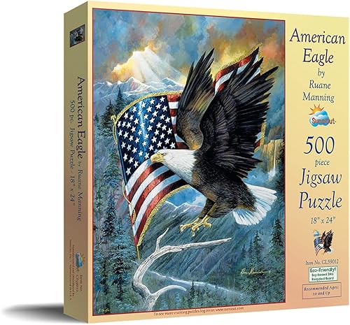 Miniatura 2 de SUNSOUT INC - American Eagle - Rompecabezas de 500 piezas por artista Ruane Manning - Tamaño acabado 18" x 24" Cuatro de julio - MPN # CL59012