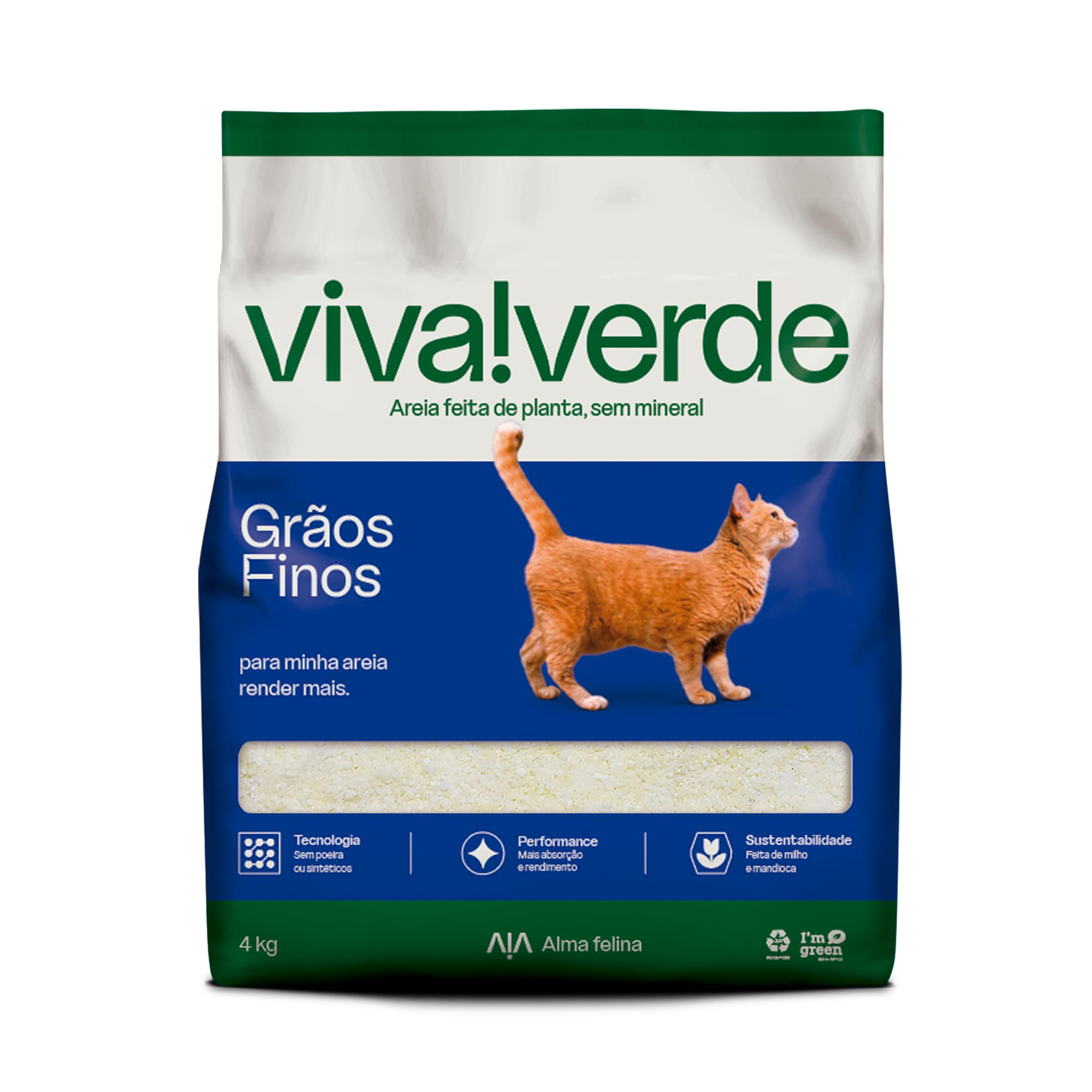 Viva Verde Areia Higiênica Biodegradável para Gatos Grãos Finos 4kg - 4 kg
