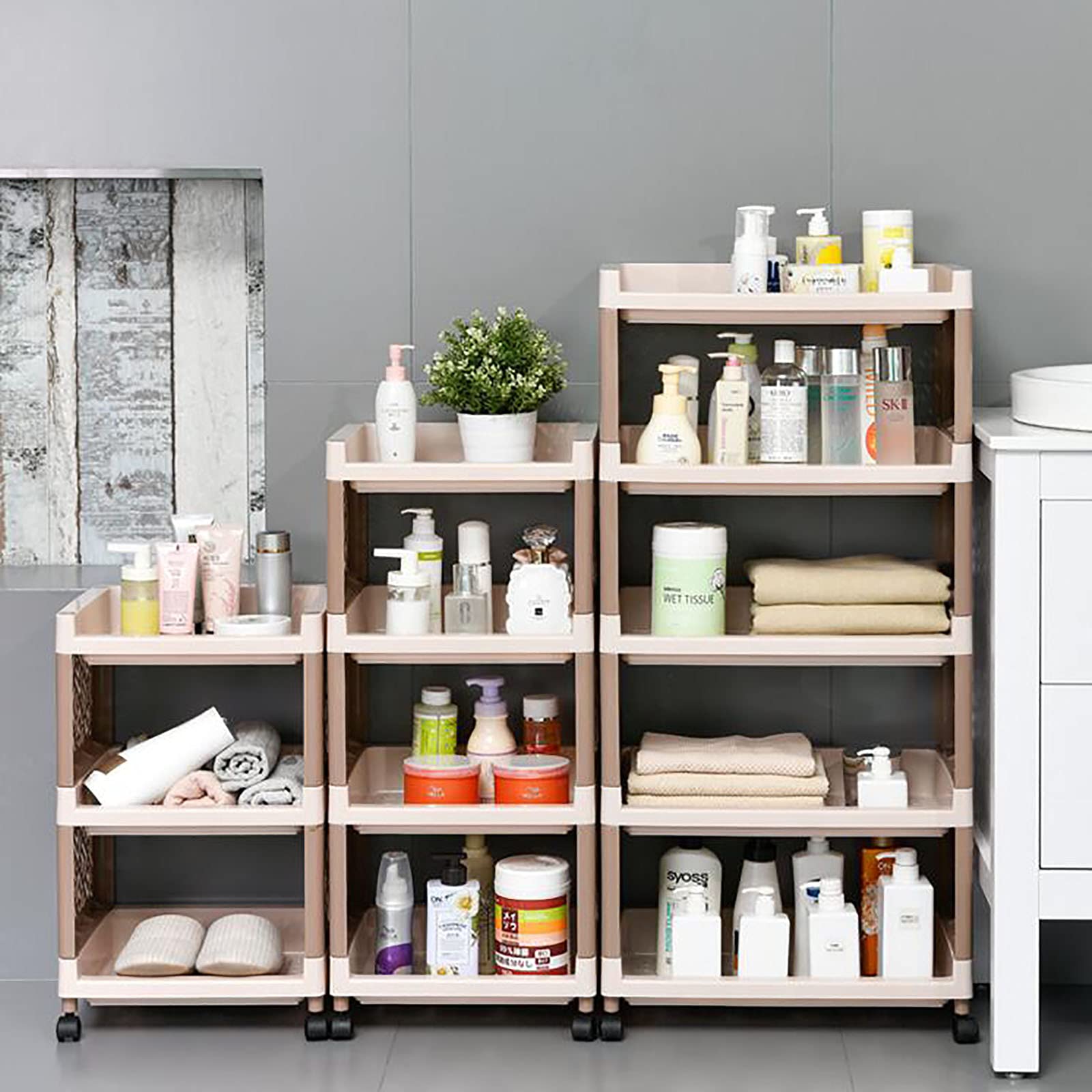 Exquisitos estantes de baño Estante de Almacenamiento de baño Unidad de Almacenamiento rodante Carro Organizador Plástico Piso a Techo Cocina Baño Inodoro Estante de Almacenamiento