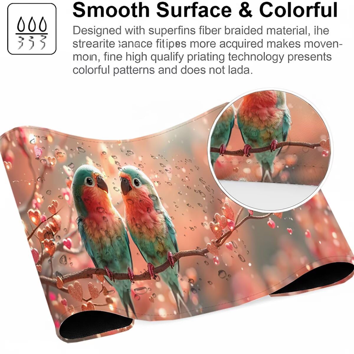 Alfombrilla Ratón Gaming XXL, Gaming Mouse Pad 1500x800x3mm, Protector Escritorio Antideslizante, Alfombrilla de Ratón Flor PáJaro Mousepad Grande, Tapete Raton para Jugadores de PC Oficina LMDT9080
