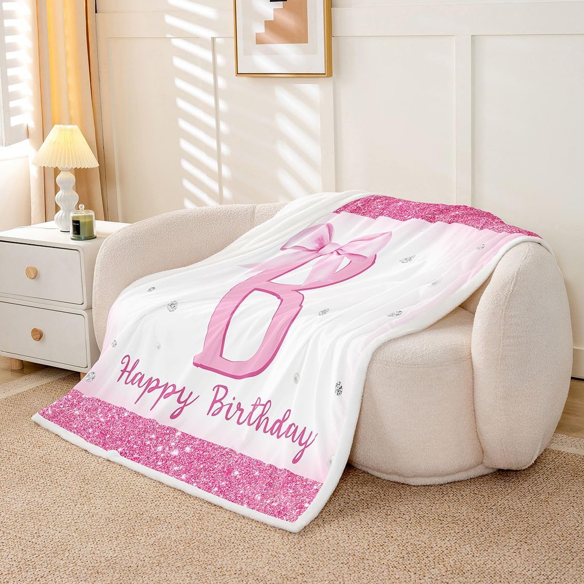 Feelyou Glitter Bow Fleece Throw Blanket Letter 'B' Sherpa Blanket for Kids Women Men Plush Fuzzy Birthday Gifts Twin 60"x80" Bow Knot for Bed Couch Chair Living Room Colorful Bedroom Decor