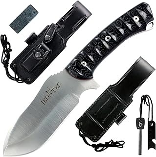 JEO-TEC Nº35 Bushcraft Survival Hunting Camping Knife, MOVA-58, 10'' Overall, Genuine Leather Multi-Position Sheath + Firesteel + Sharpener Stone, Handmade - JEO-TEC