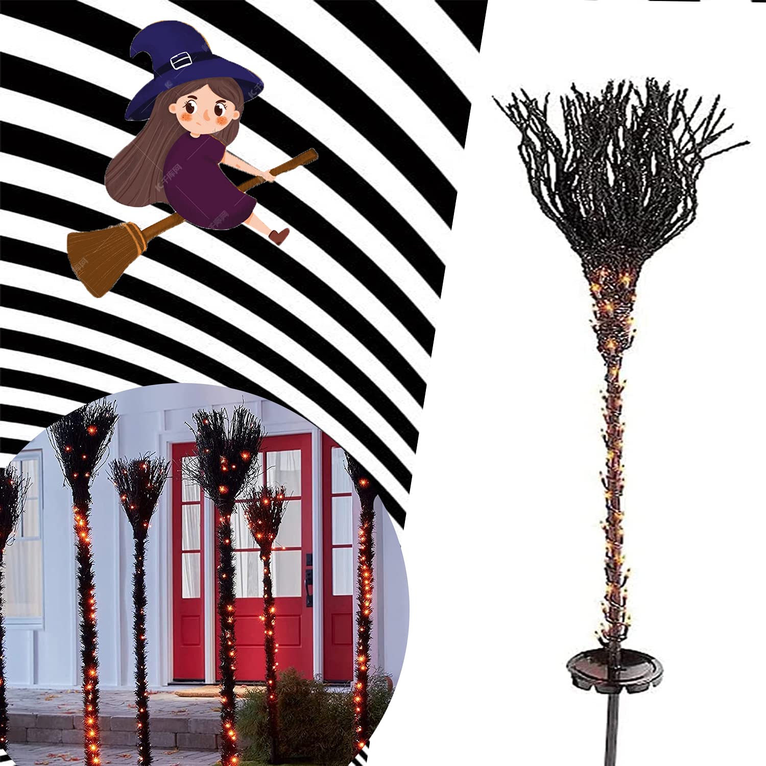 Buy DR.VICKY PreLit Broomstick Pathway Markers Halloween,Lighted Witch