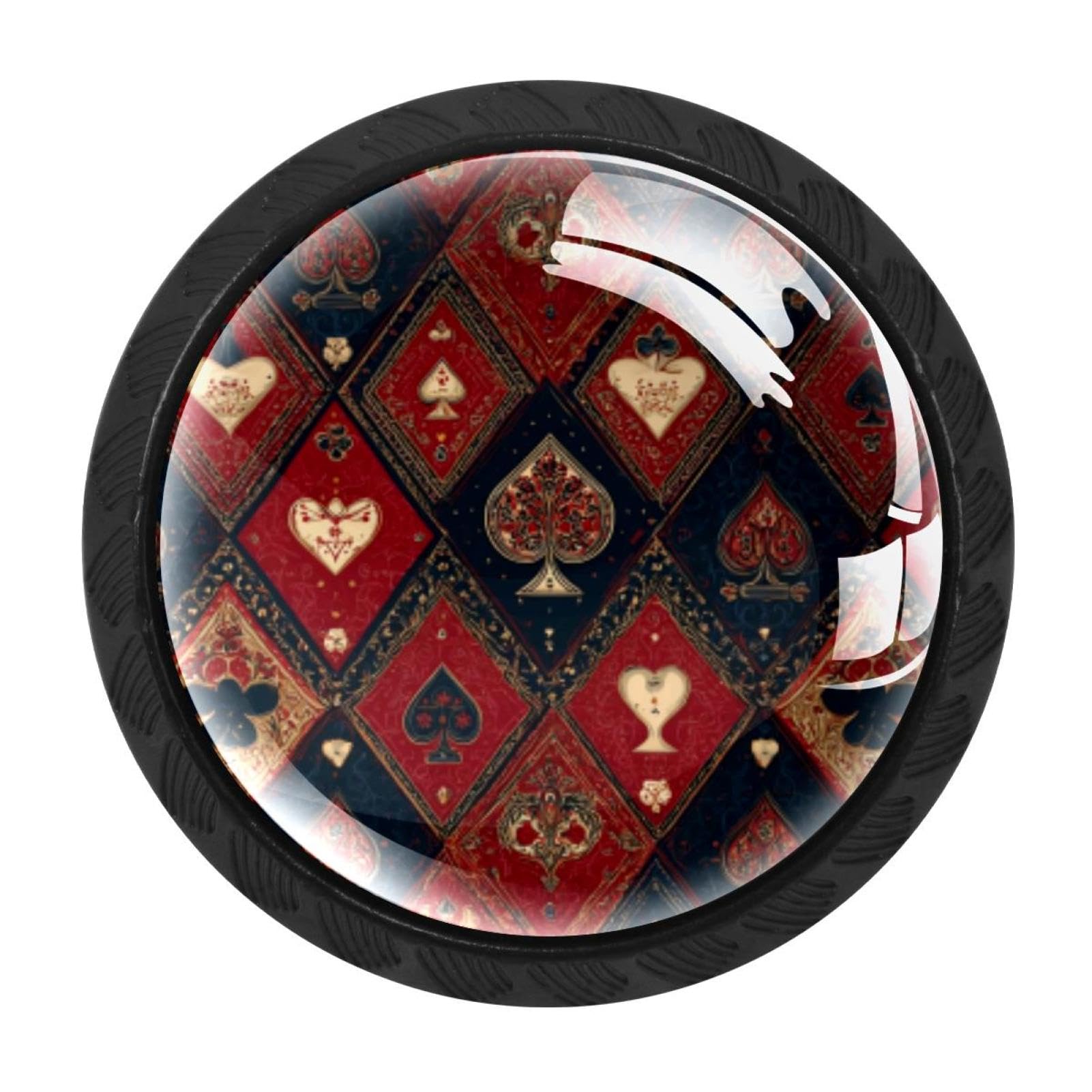 CHENZZZZ 4 Pack Poker Aesthetic Vintage Pattern Kitchen Cabinet Knobs Drawer Knobs Dresser Knobs Matte Black Zinc Knobs Drawer Pulls Door Knobs Dresser Drawer Handles Knobs for Dresser Drawers