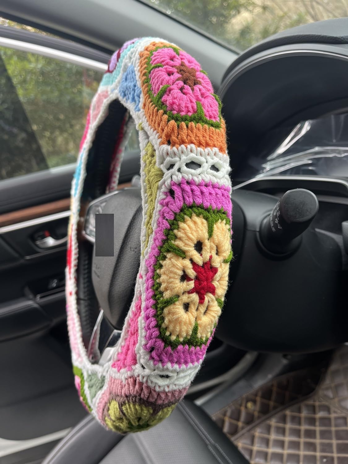 Crochet Galsang Flower Car Steering Wheel Covers,Car Interior Accessories Decorations (B,Steering Wheel Cover+2 Belt Cover) - Image 7