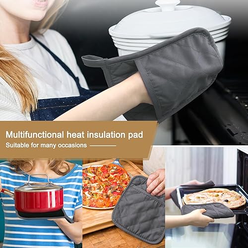 Miniatura 4 de YEKOO Juego de 2 soportes para ollas grises para cocina resistentes al calor con bolsillos antideslizantes agarre suave para hornear cocinar 8 x 85