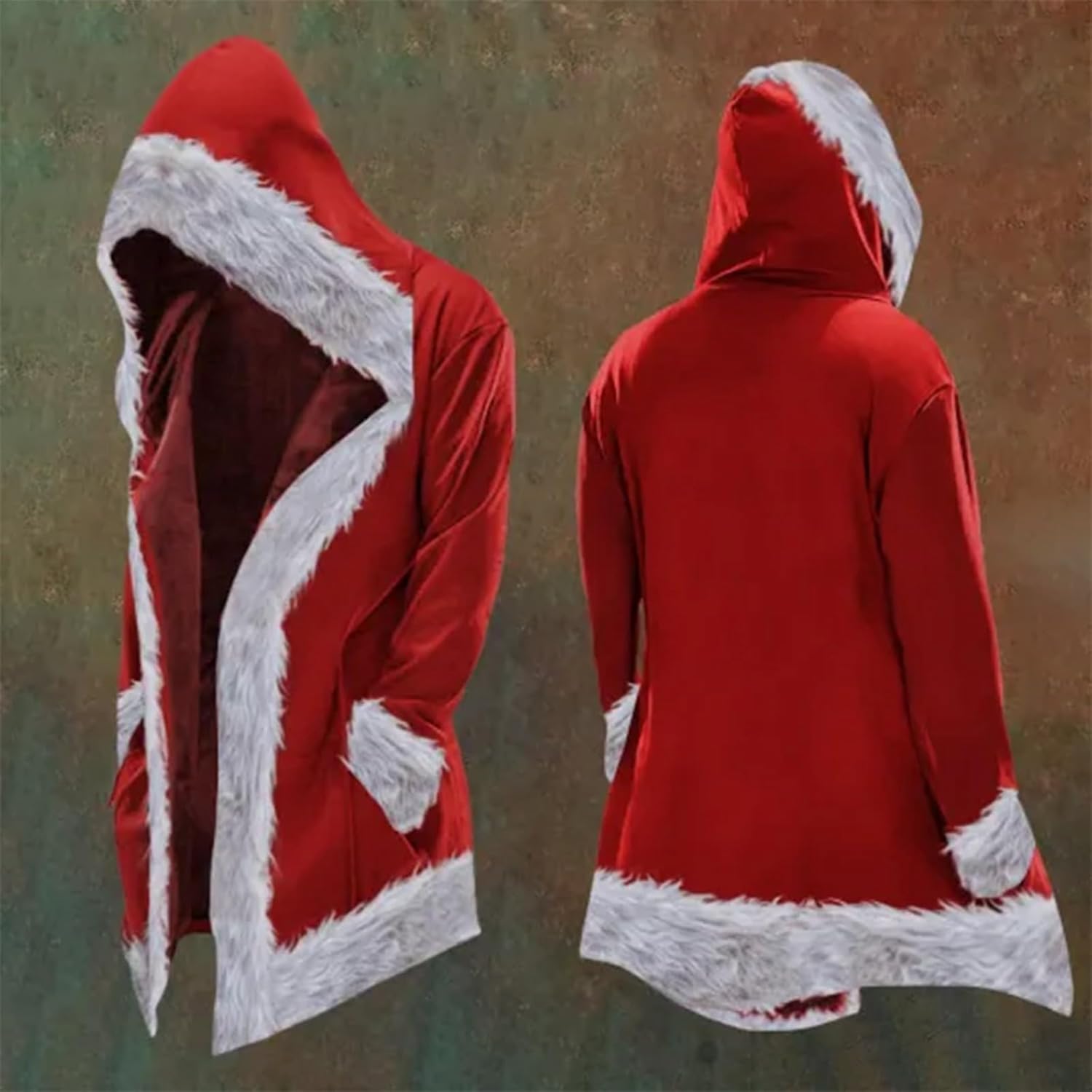 Men's Santa Claus The Christmas Chronicles Faux Shearling Fur Xmas Coat Jacket Sweatshirts Red Sheepskin Trench Coats