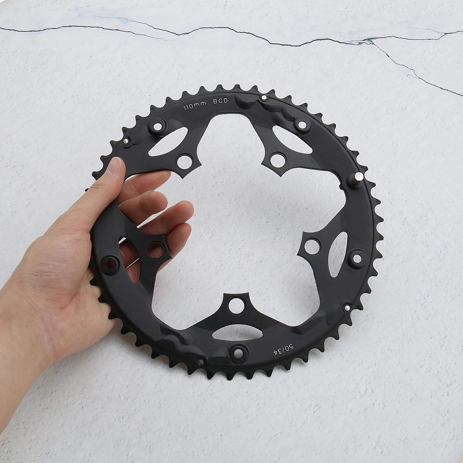 Create idea Corone per bicicletta 34T / 50T 110BCD 5 fori per bullone per bici da strada a 9 velocit¨¤ a 10 velocit¨¤ Accessori di ricambio per ciclismo in alluminio nero