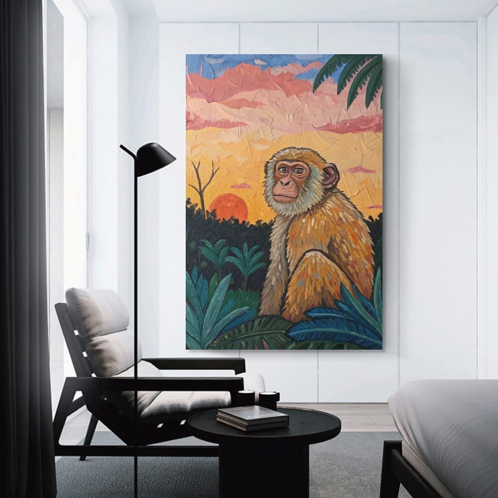 Junmoney Monkey at Sunset Home Decor Wall Art, 20x30inch(50x75cm), for Living Room, Bedroom Or Home Office, Home Decor Gift with Stylish Appeal