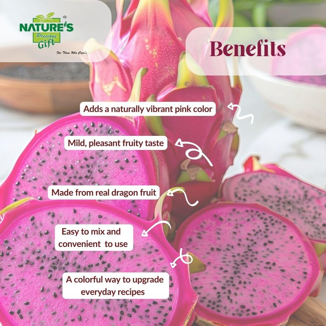NATURE'S Precious Gift Dragon Fruit Powder for Juices, Smoothies, Milk Shakes, Fruit Salads - Vegan, Gluten-Free (Pack of 100gm) 2