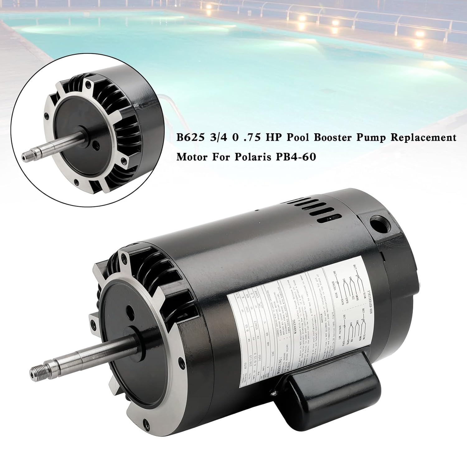 B625 3/4 0.75HP Pool Booster Pump Replacement Motor for Polaris PB4-60,for Above Ground Pools, In Ground Pools