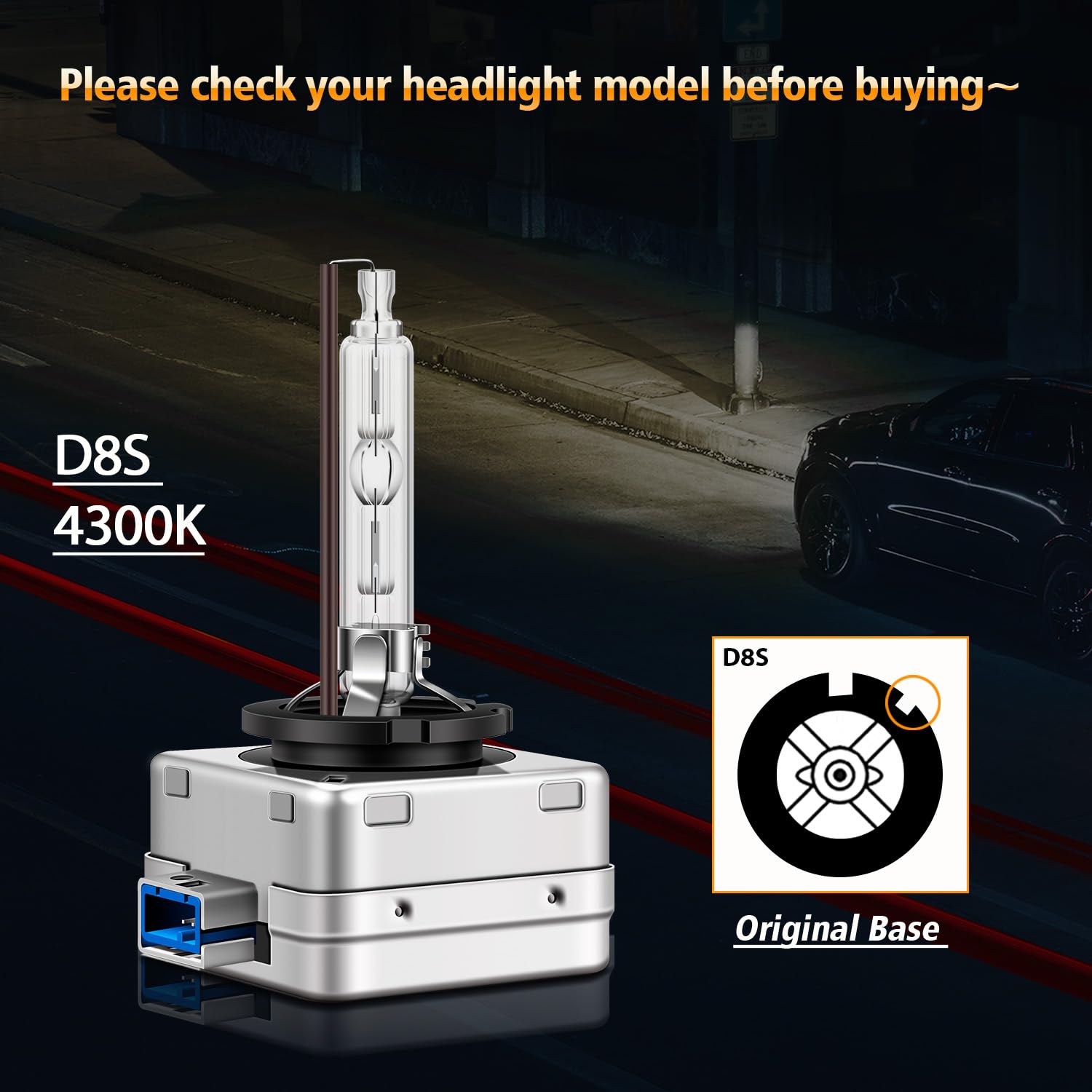 D8S 35W Xenon-Scheinwerferlampen, 4300K Warmweiß 12V Fern/Abblendlicht HID Lampe, 2 Stück