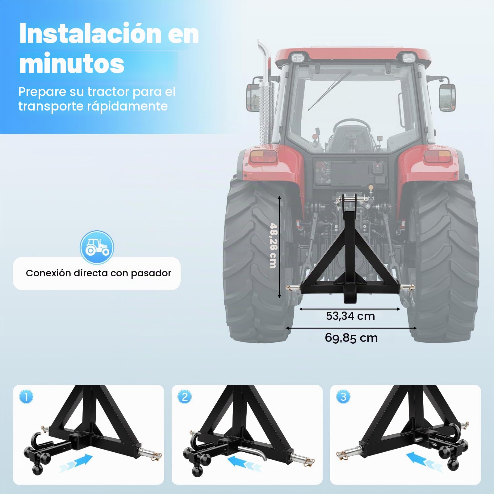 Acoplamiento de remolque de 3 puntos para tractores con receptor de 2 pulgadas, adaptador de acoplamiento con 3 pasadores para tractores pequeños