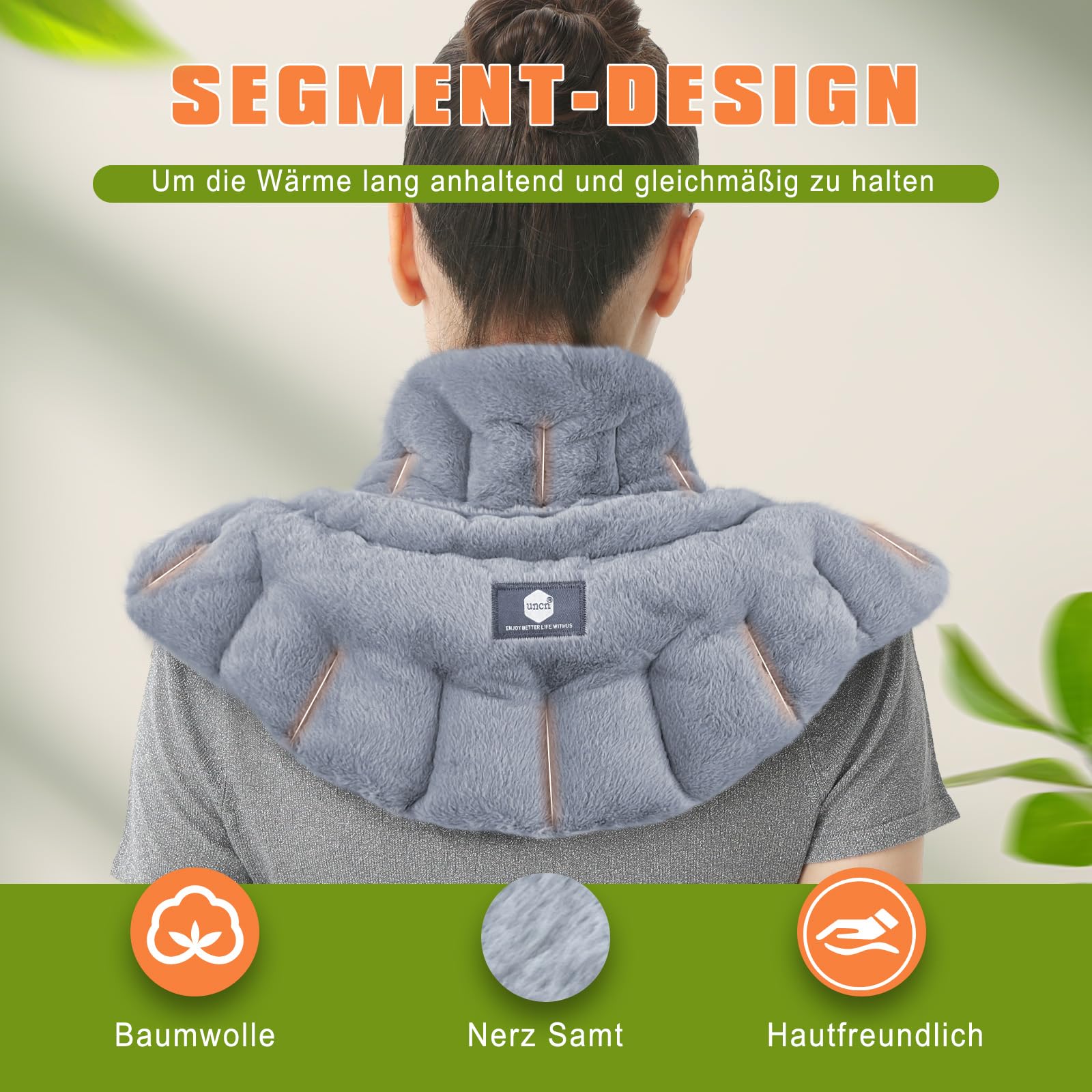 Cojín de huesos de cereza para microondas, cuello y hombro, gris