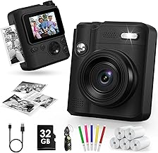 Gofunly Children's Instant Camera, 1080P Children's Digital Camera & Video Camera with 32GB Card & 5 Rolls of Printing Paper, Gifts for Boys and Girls 3-12 Years Old (Black)
