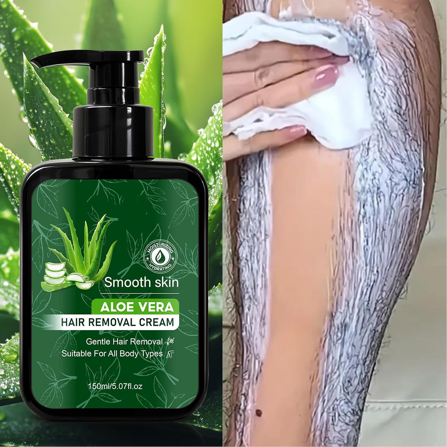 Gentle Aloe Vera Hair Removal Cream for Men & Women,Depilatory Cream with Aloe Vera & Vitamin E,Painless Depilatory Safe for Sensitive Skin & Face,Underarms, Bikini, Arms - 5.07 Fl Oz