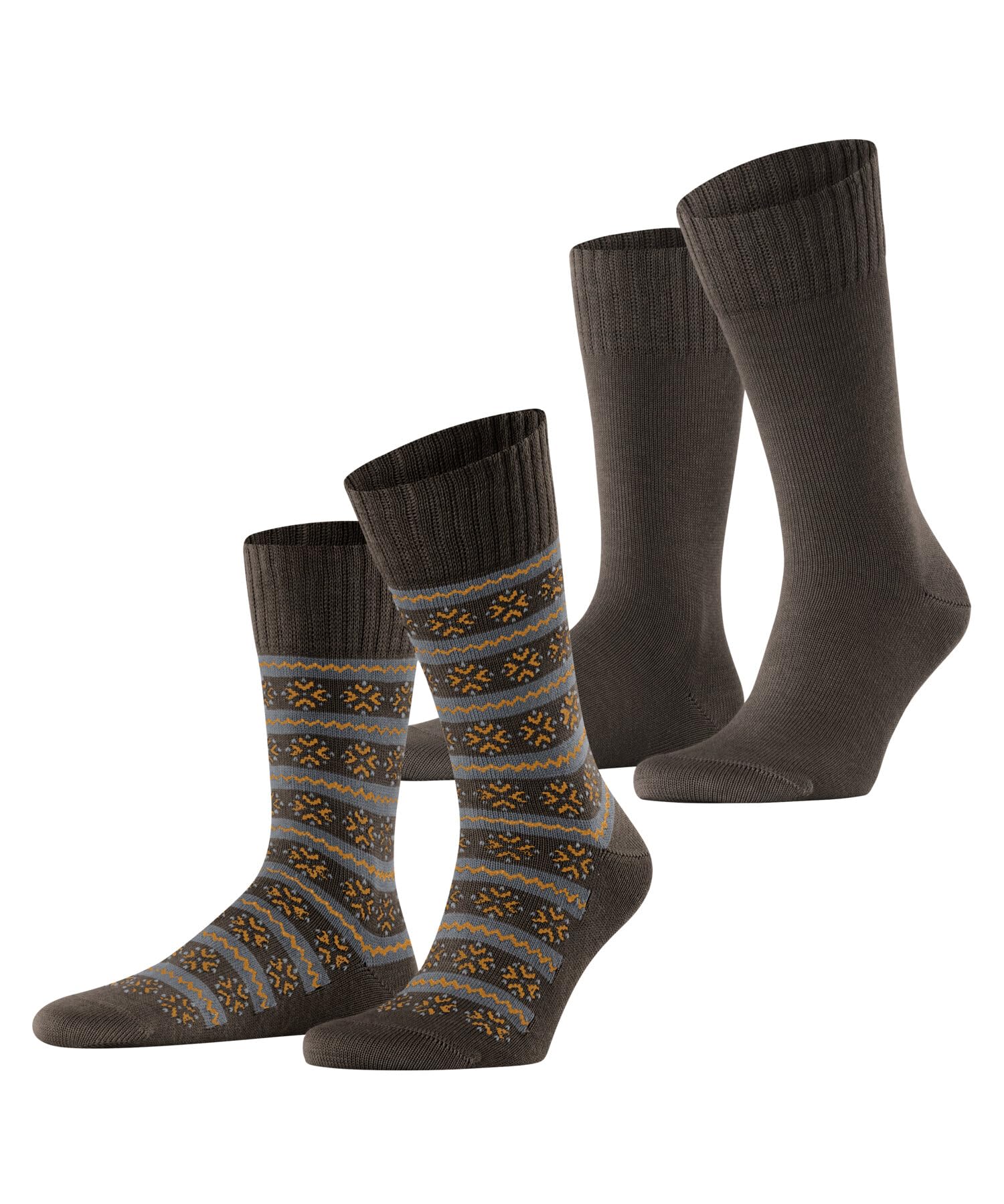 ESPRIT Men's Scandi Multipack M So Cotton Wool Patterned 2 Pairs Socks, Brown Chocolate 5004, 8.5-11