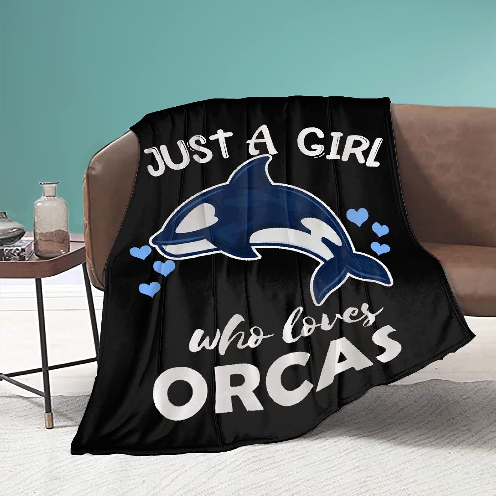 Daijizaio Girls Just Loves Orcas Soft Orcas Throw Blanket Bed Blankets Cozy Flannel Fleece Decorative Blanket For Kids Room Couch 80"X60" Large For Adult