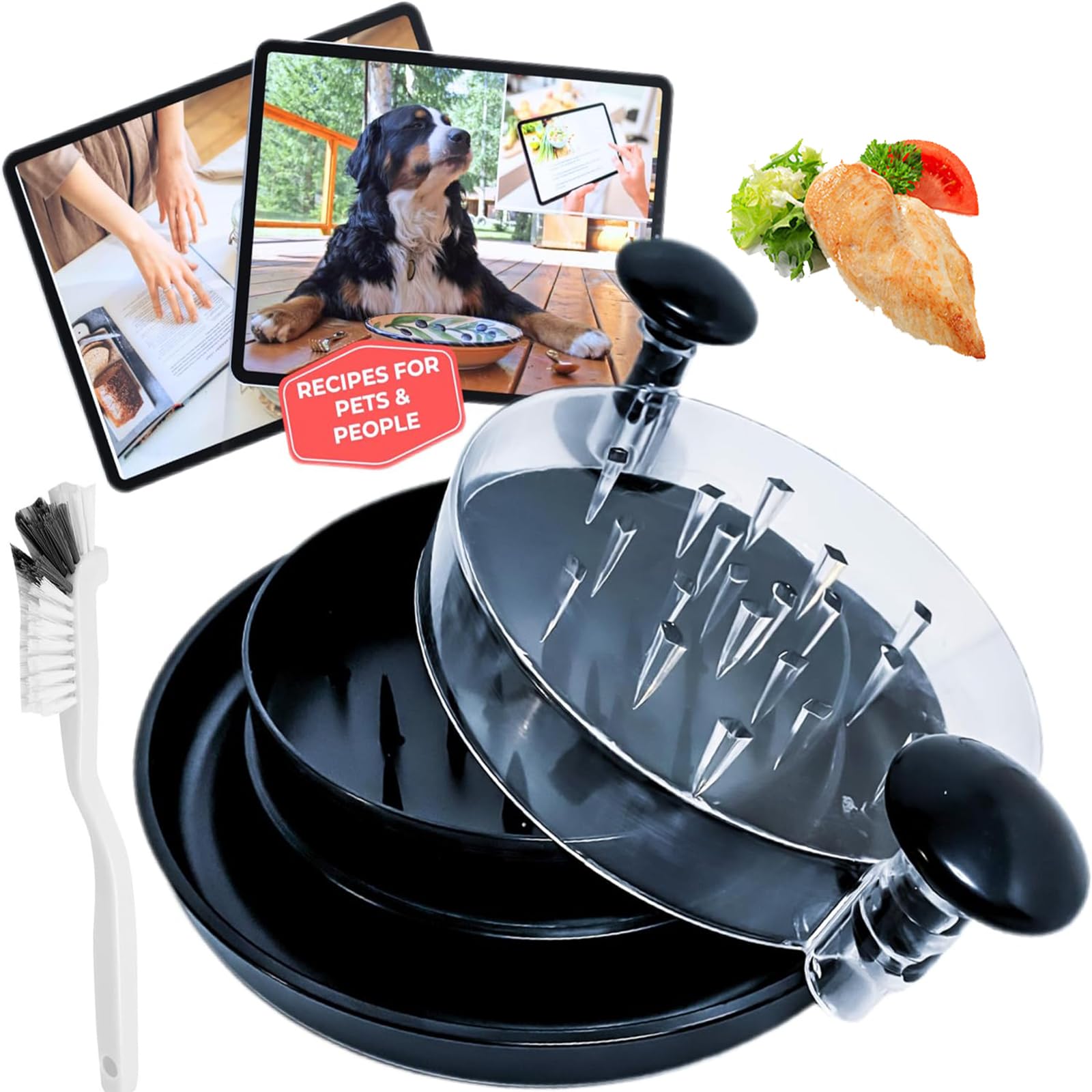 STAYOUNG Visual Meat Shredder - Twist Shredder with Cleaning Brush, Dishwasher Safe, Non-Slip, Heat Resistant, For Pork Beef Chicken (Black)