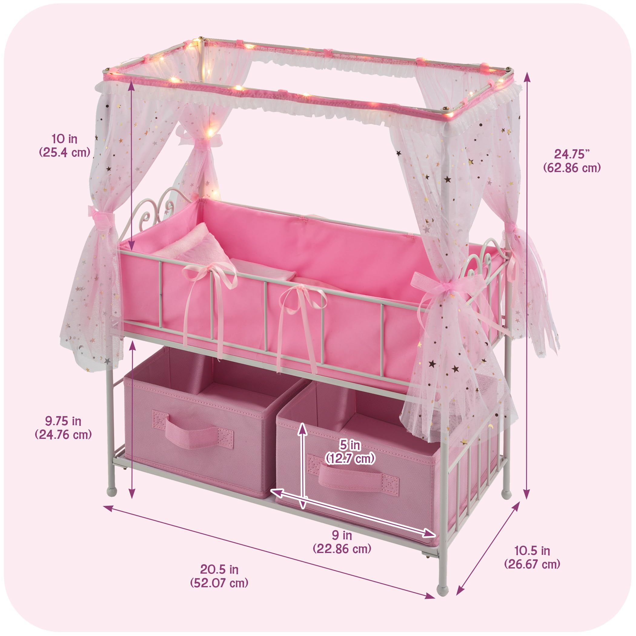 Amazon.com: Badger Basket Starlights Metal Doll Crib with Canopy