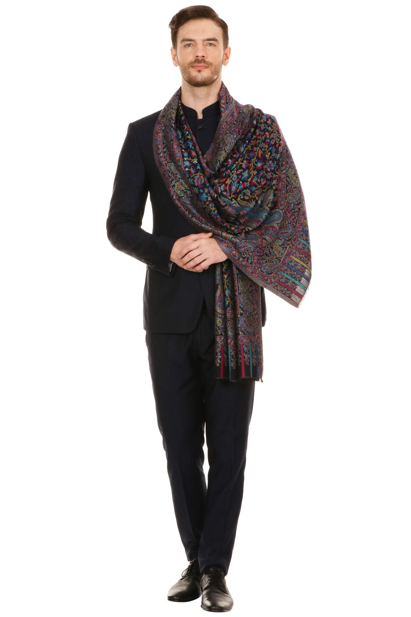 Pashtush Mens fine Soft Ethnic self Design Stole paisley design (Navy Blue) 3