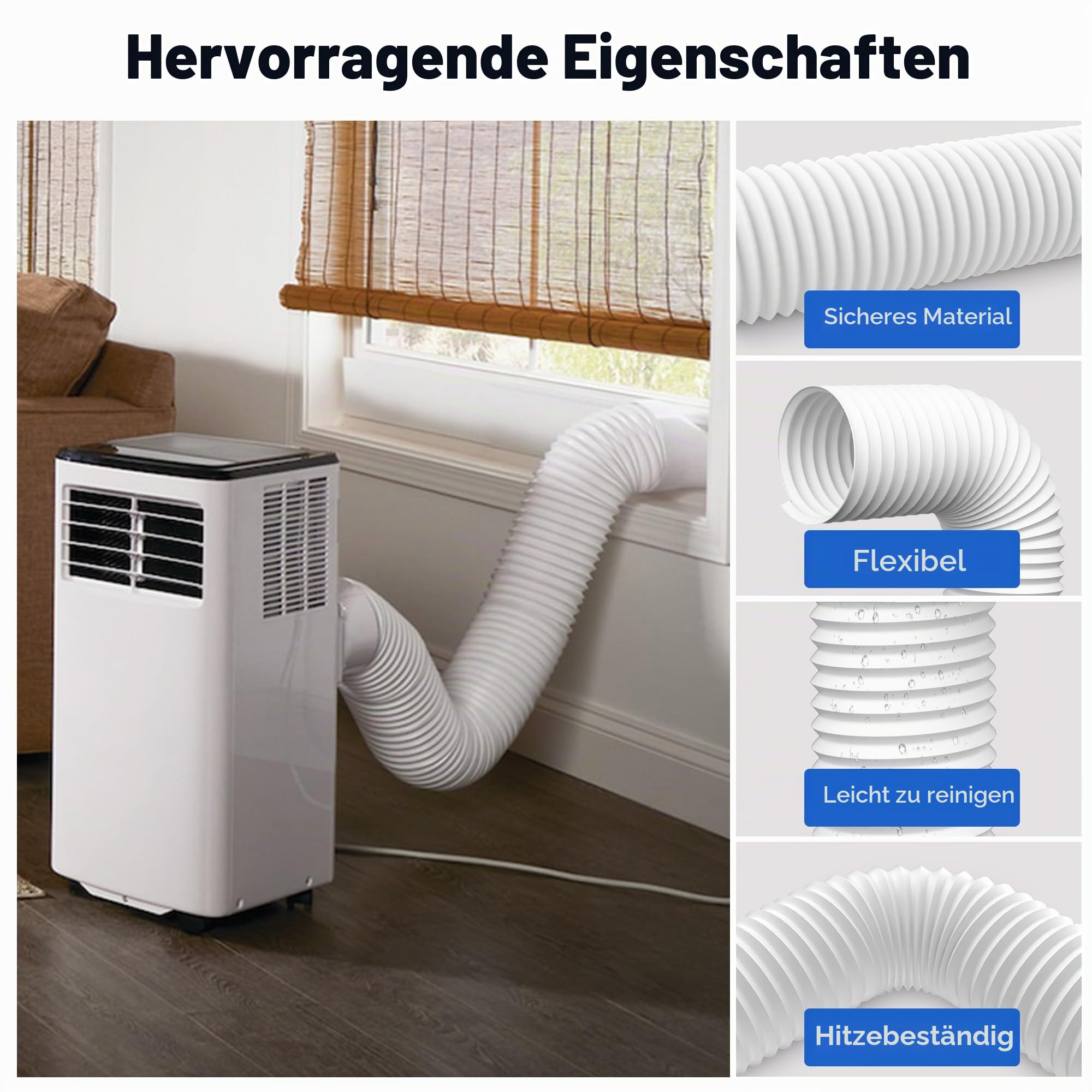 Tragbarer Klimaanlagenschlauch, 15 cm Durchmesser gegen den Uhrzeigersinn, Länge bis 203,2 cm, flexibler AC-Abluftschlauch, kompatibel mit Delonghi, LG und vielen weiteren tragbaren