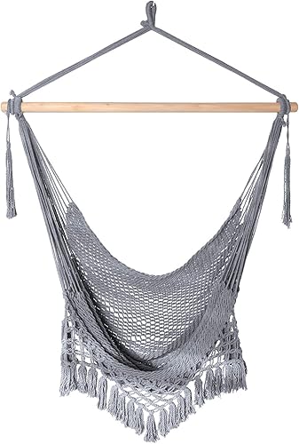Miniatura 18 de Chihee Silla de hamaca súper grande, sillas colgantes de cuerda de algodón hilado suave, plegable y resistente, barra separadora de metal, asiento