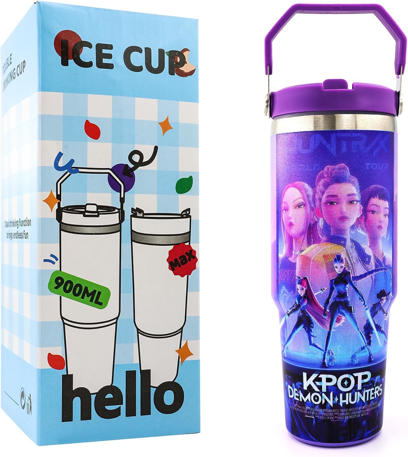 Demon Hunters 32oz Bottle Stainless Steel Drinking Bottle with Handle and Straw for Daily Hydration