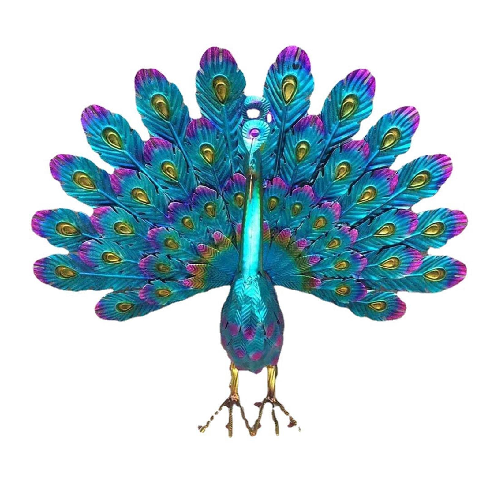 UIHECTA Beautiful Peacock Yard Art Garden Statue - Realistic Metal Peacock Lawn Decoration Outdoor Sculpture Easy DIY Assembly Peacock Yard Art Metal Crafts Ornaments Housewarming Gift,Blue,30CM