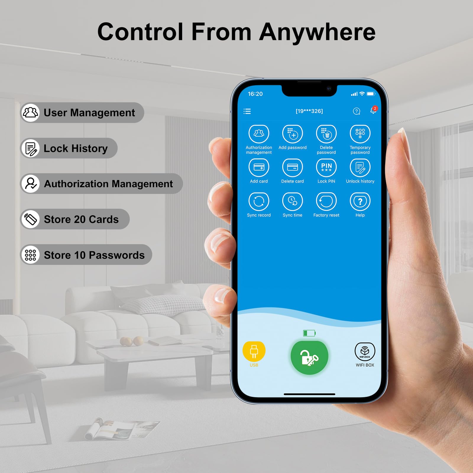 WELOCK Serrure de porte électronique intelligente Wifi Mot de passe de soutien,Carte RFID, Bluetooth APP Serrure de porte,Déverrouillage à distance pour la maison,Faible consommation d'énergie,