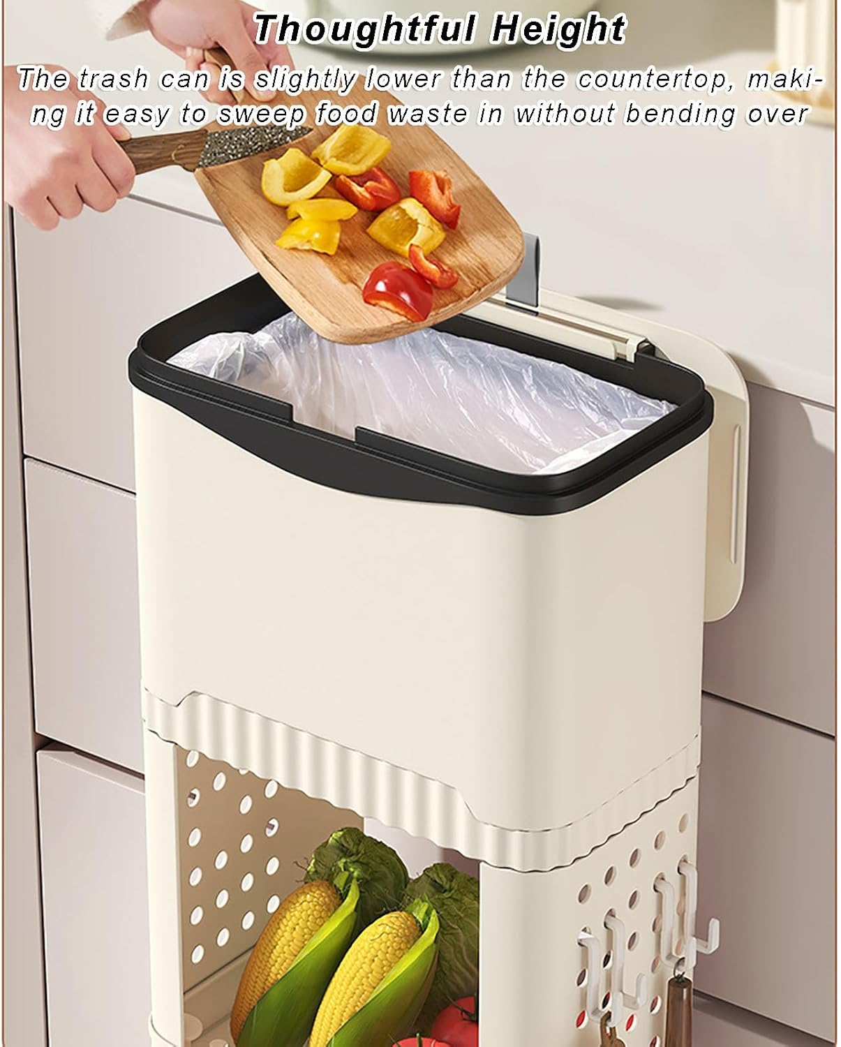 Narrow Rolling Storage Shelf, 28x19x74cm Plastic Utility Cart with Sliding Lid, Kitchen Trash Can Rack for Laundry Room Organization, Space-Saving White Design