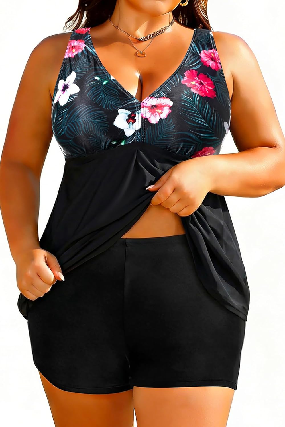Aqua Eve Plus Size Swimsuits with Shorts Two Piece Tankini for Women Flowy Bathing Suits Athletic Swimwear