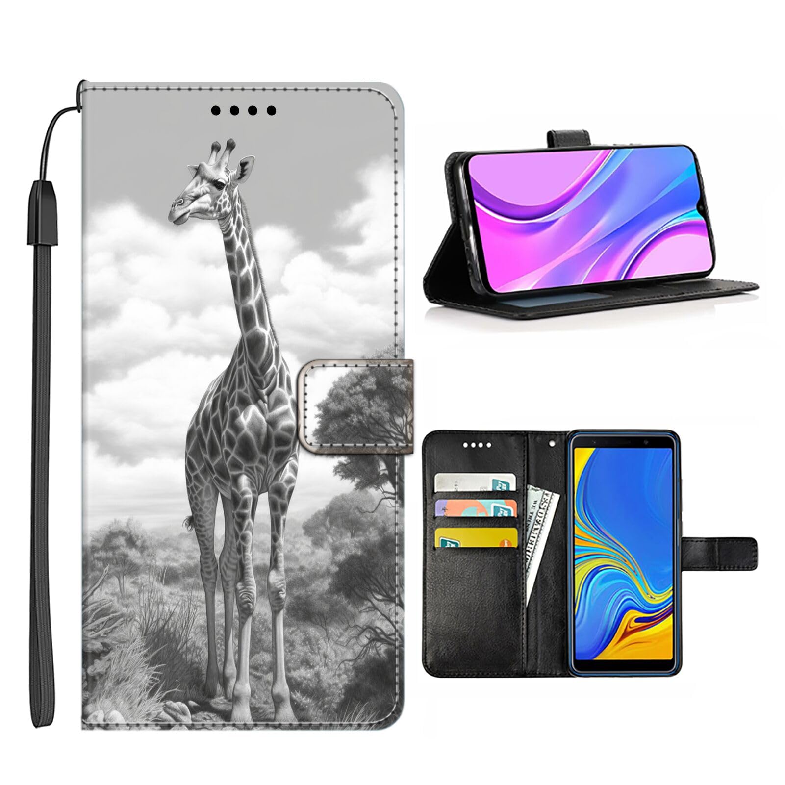 KUAVETO Wallet Case for iPhone X/Xs with Giraffe-aa47 Pattern with Card Clip PU Leather Magnetic Detachable Stand Shockproof Wrist Strap Detachable Flip Cover for iPhone X/Xs Multicolor