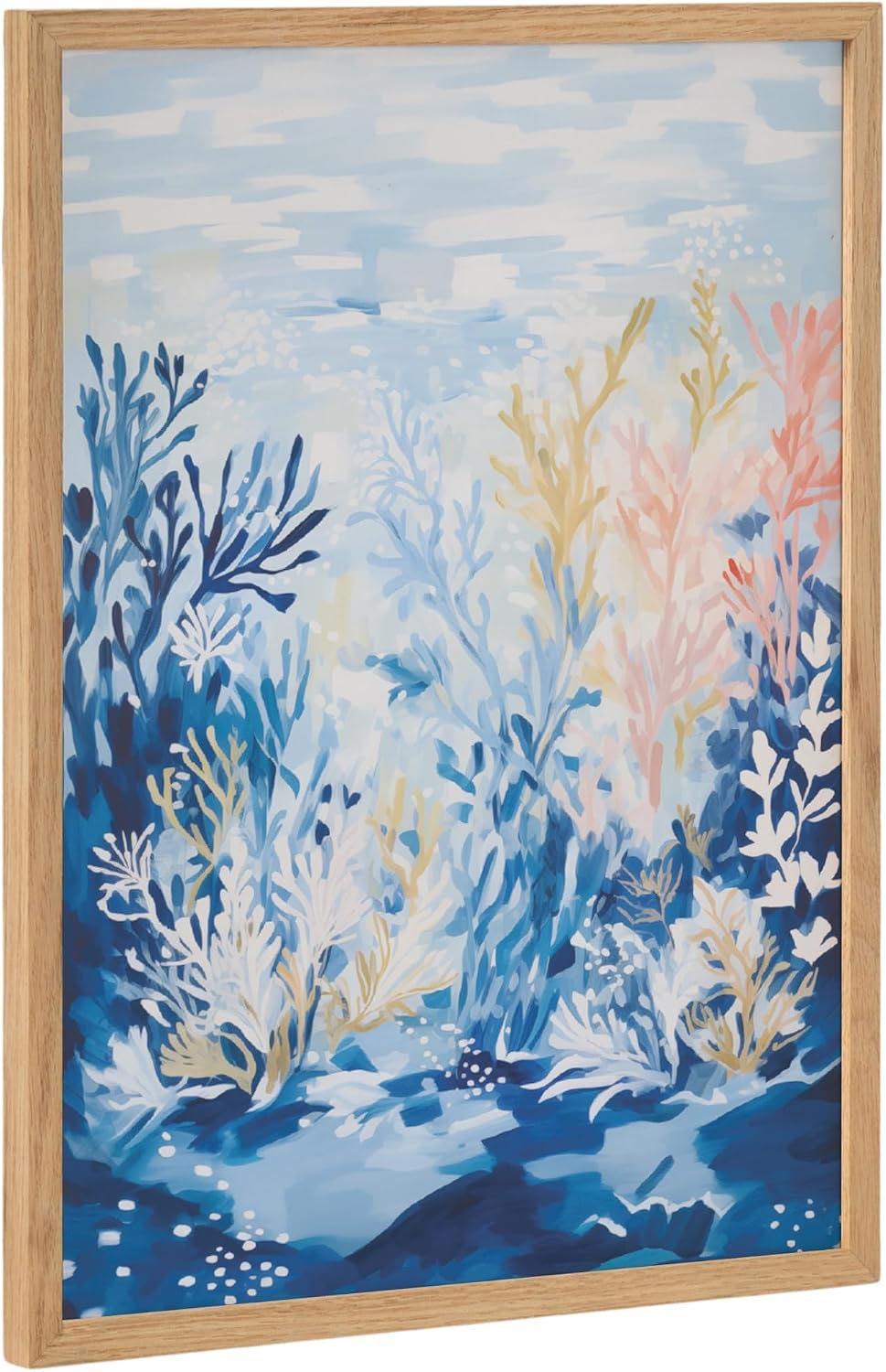 Kate and Laurel Underwater Ocean Landscape Framed Wall Art by The Creative Bunch Studio; 12x16 Gold; Tropical Coral Reef Art for Wall