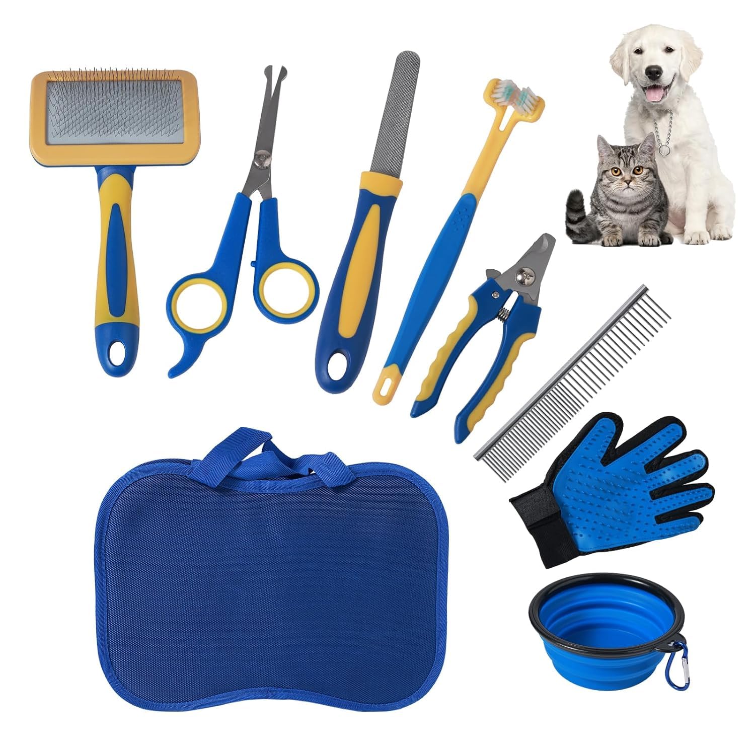Pet Grooming Kit for Dogs Cats 8 in1 Brush Shedding & Deshedding Tools for Long and Short Haired Dogs and Cats Dematting Comb Set