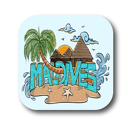 BIRD'S MIND Maldives Multicolored Wooden Fridge Magnet Souvenir Gift for Decorating Office Doors HomeKitchenRefrigerator Door L X H 3 X 3 Inch (Maldives)