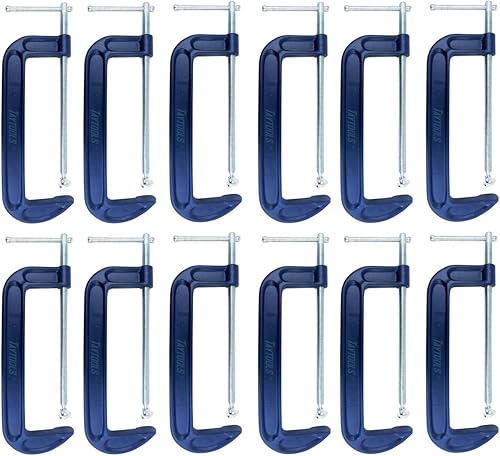 Taytools - Paquete de 12 abrazaderas C de 10 pulgadas, marco de acero maleable, hilos Acme recubiertos de potencia, husillo de acero al carbono