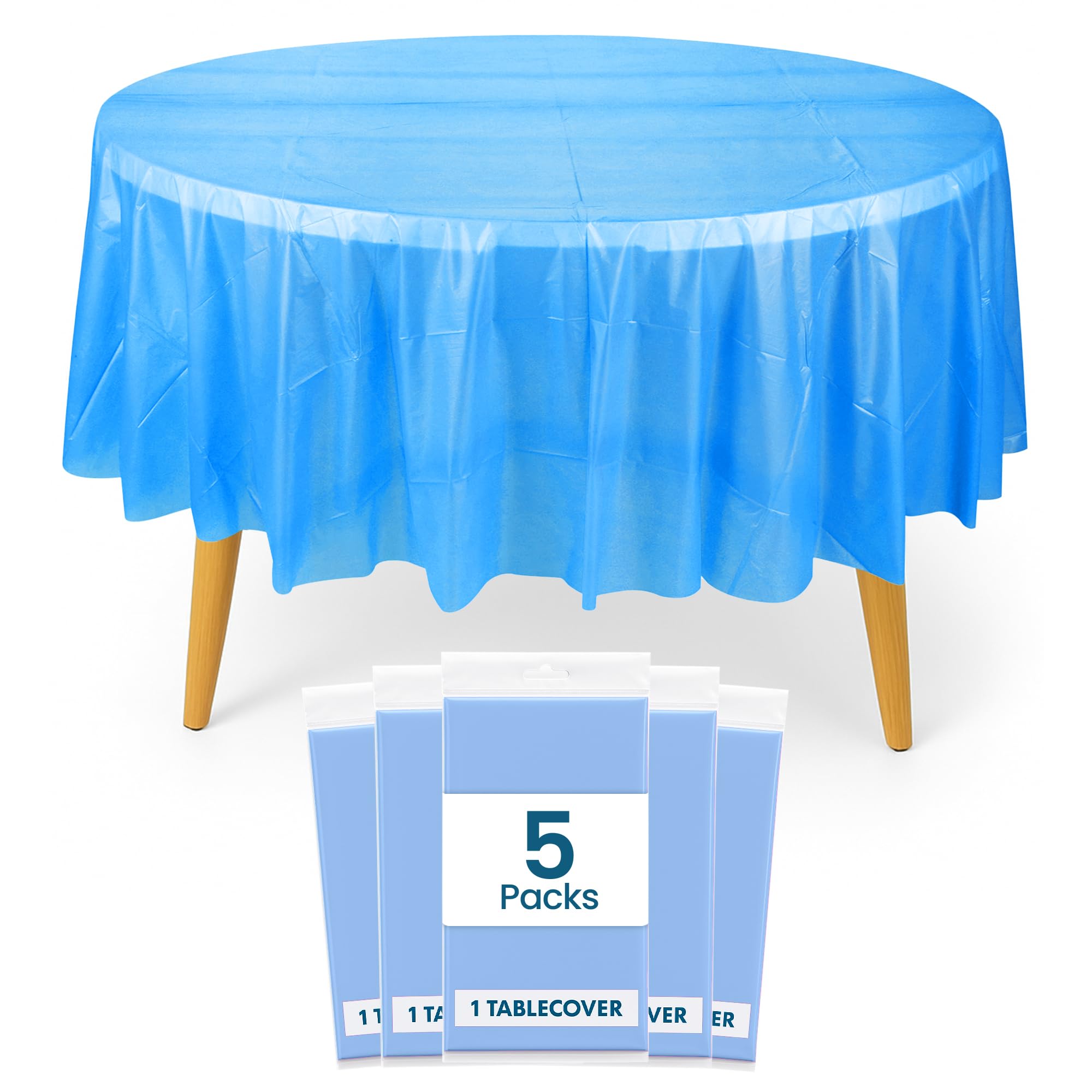 WedDeocr 84 Inch Round Disposable Plastic Table Covers, Royal Blue - 5pcs