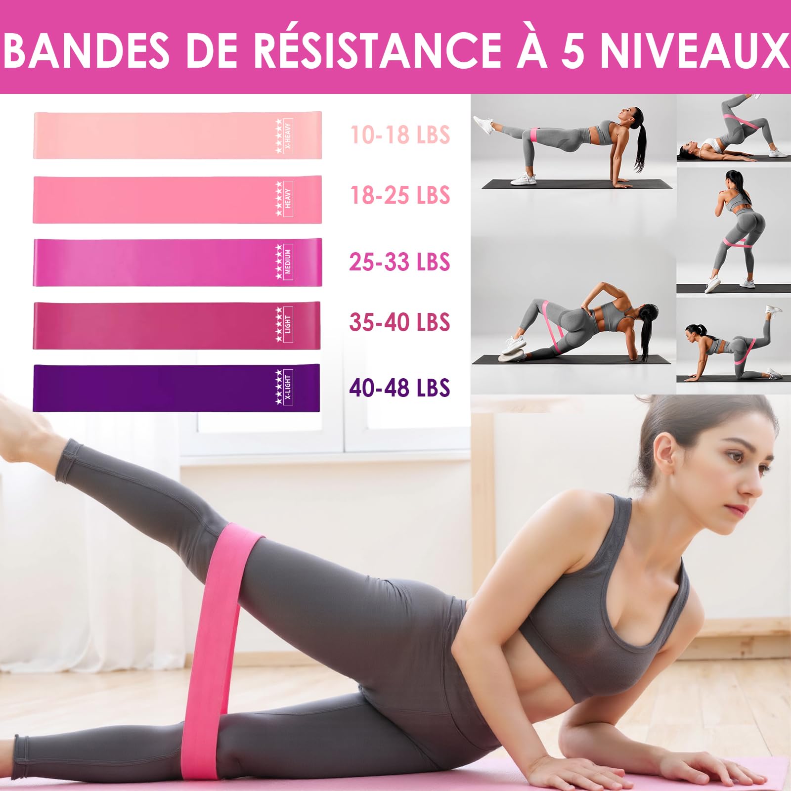 SCANTEE Kit Pilates Maison 13 Pièces, Pilates Accessoires avec Bandes de Résistance, Ballon de Yoga, Chaussettes de Pilates, Sangle de Yoga, Sac de Transport, Machine Pilate Maison, Rose