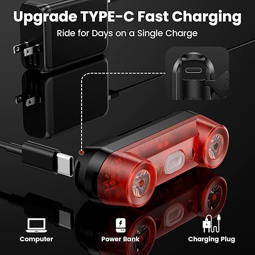 Miniatura 5 de Luz trasera para bicicleta con rastreador de bicicleta, pista GPS en tiempo real (solo iOS, funciona con Apple Find My), 3 modos de luz, recargable