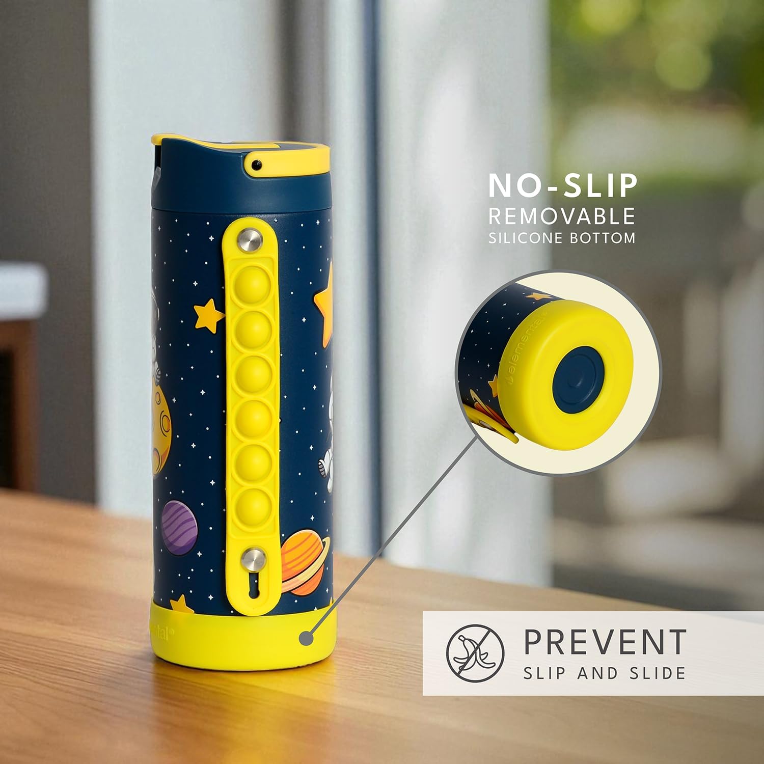 Elemental Iconic Kids Water Bottle for School - 100% Leak-Proof Insulated Water Bottles with Straw Lid & Pop-It Handle for Boys & Girls - Triple-Wall Insulated & BPA-Free, 14oz – Little Astronaut - Image 5