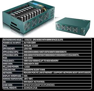 8GPU Mining Rig Complete Crypto Miner with Windows10,Including 8GPU Mining Motherboard 2000W Power Supply,CPU,SSD,4G RAM, 8 GPU Mining Case for ETC/LTC/XHV/Monero/Ravencoin(Without GPU)