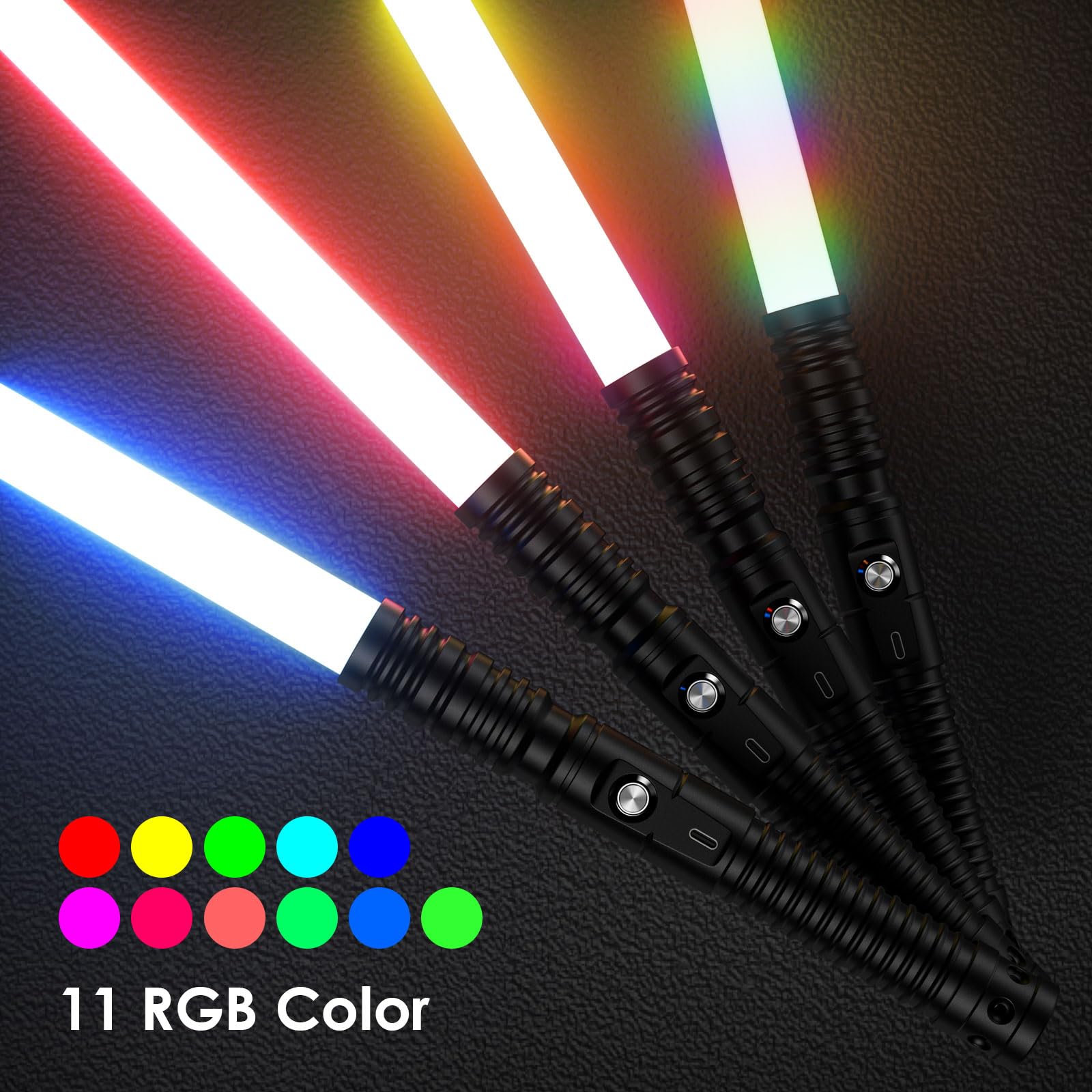 Hlieeosfcn Spada laser per bambini e adulti 2 in 1 RGB 15 colore USB ricaricabile manico in metallo nero spada adatta per Halloween Natale cosplay