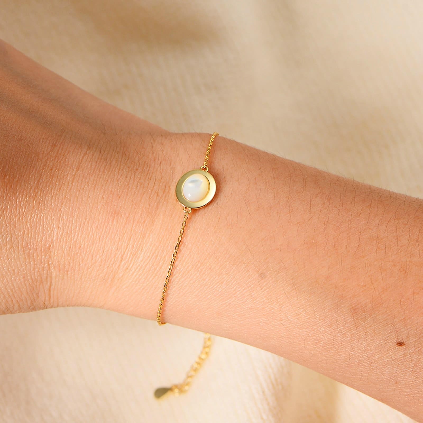 KnSam Au 375/585/750 - Pulseras de oro amarillo para mujer, joyas de oro auténtico, conchas con concha de corte ovalado, brazalete de oro 9 K/14 K/18 K