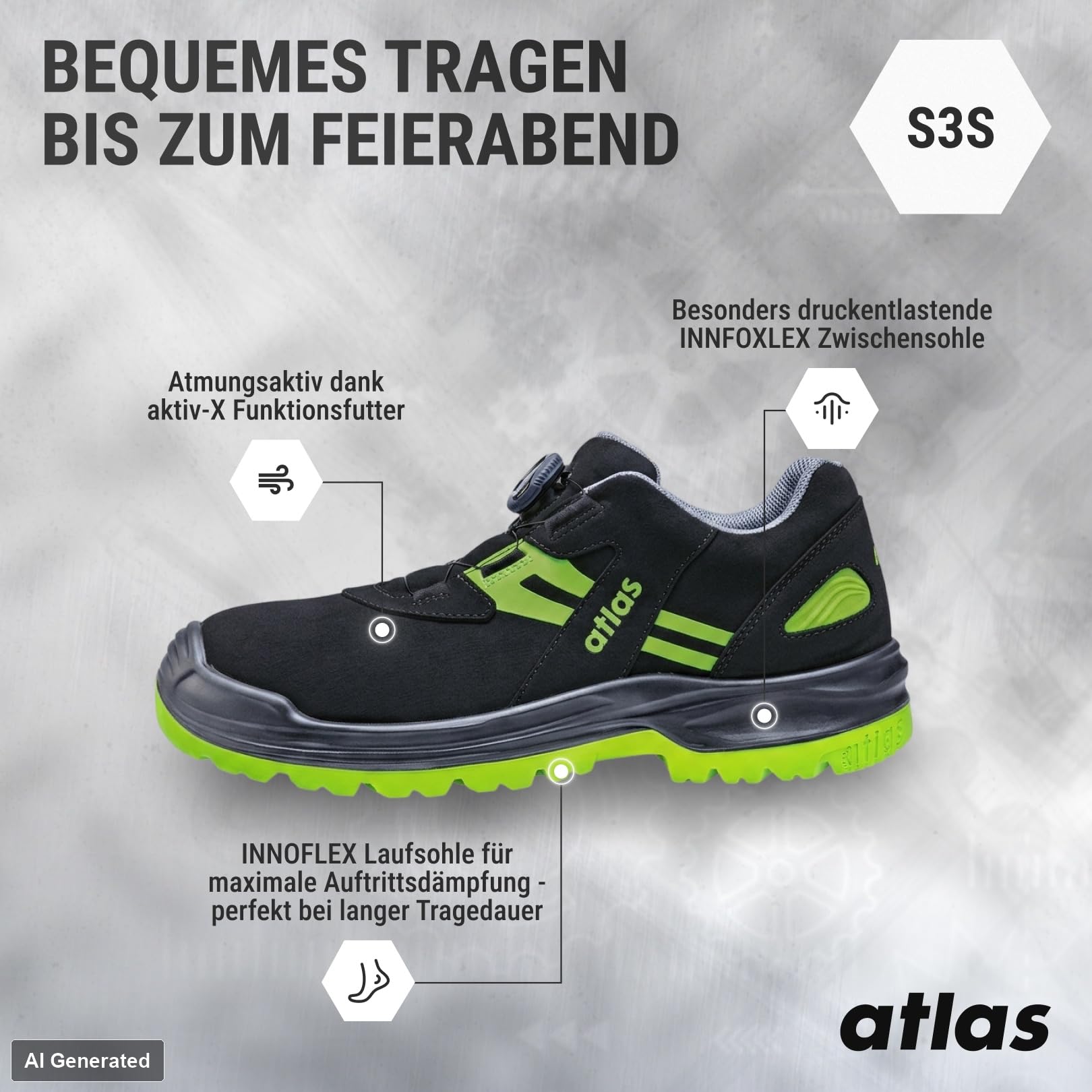 Atlas Flash 5255 XP BOA ESD półbuty S3 aluminiowa nasadka XP, bez metalu, materiał wierzchni SportLine, system BOA Fit