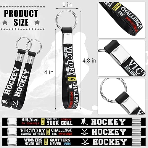 Miniatura 2 de 24 llaveros motivacionales de hockey para deportes, hockey y fiesta, suministros con citas motivacionales, suministros de fiesta de cumpleaños para