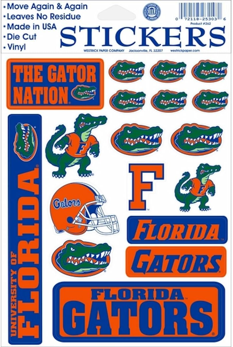 Florida Gators Vinyl Cling Stickers 18 Removeable Decals NCAA Licensed