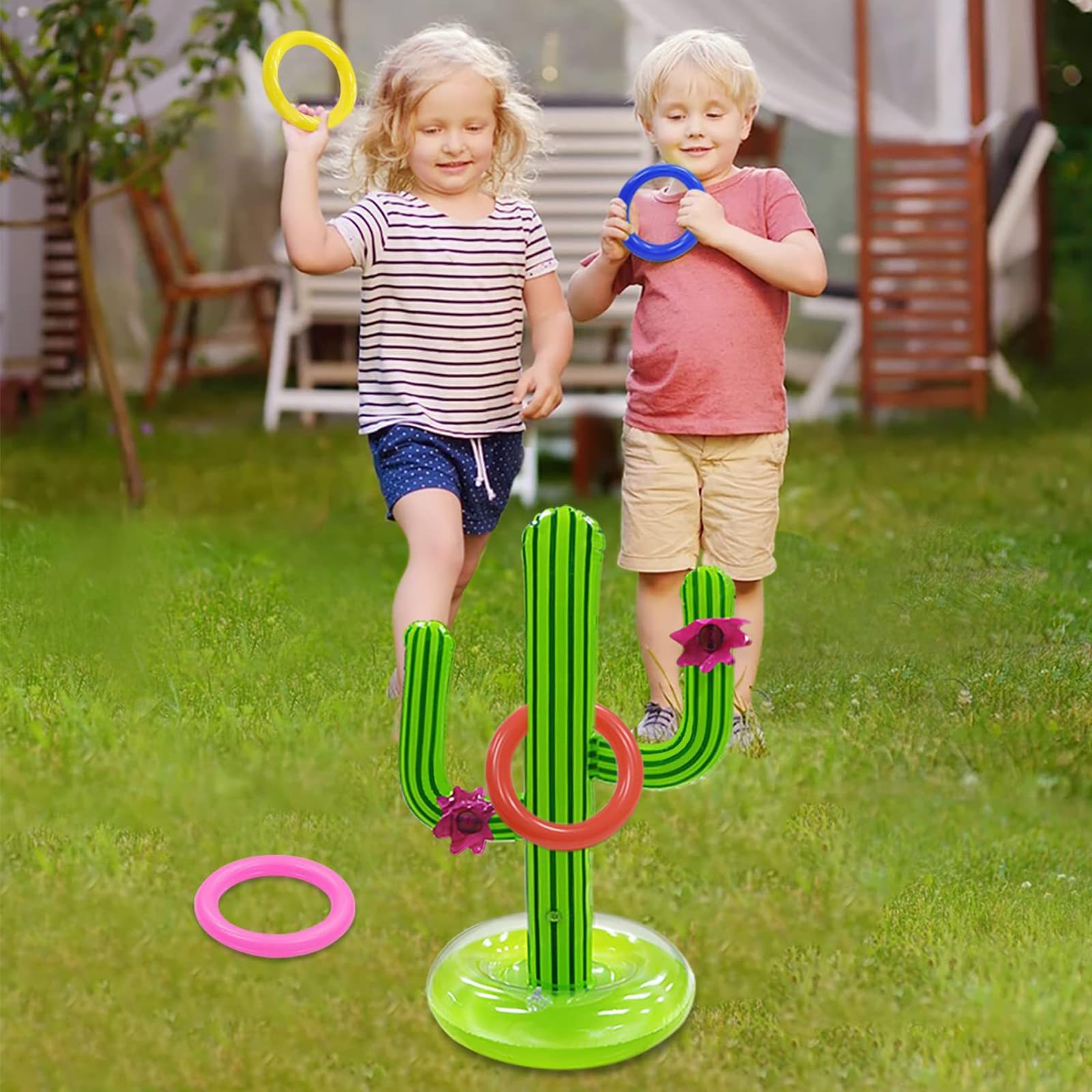 1 Jouet Gonflable pour Cactus, Cactus Gonflable Jeu de Lancer D'anneau, Jeu de Lancer d'Anneaux, 8 Pinces, Jeux Piscine Exterieur Hawaii Party