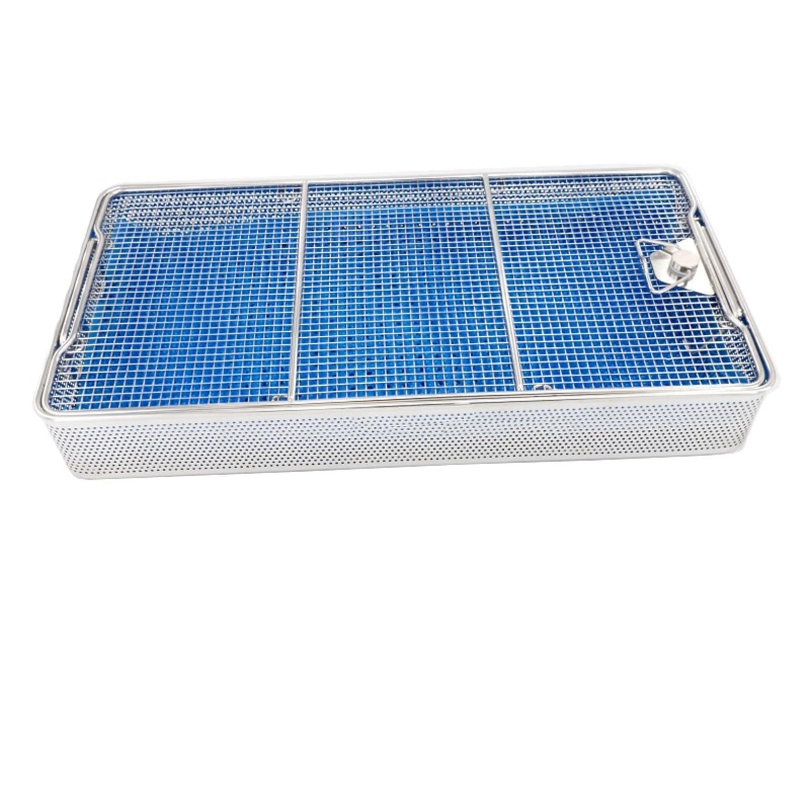 Caja Esterilización Instrumental Médico-quirúrgico Acero Inoxidable 304 Cesta De Esterilización Alta Temperatura Y Alta Presión con Tapa, Bandejas Dentales(17.7X11.8X2.8in)