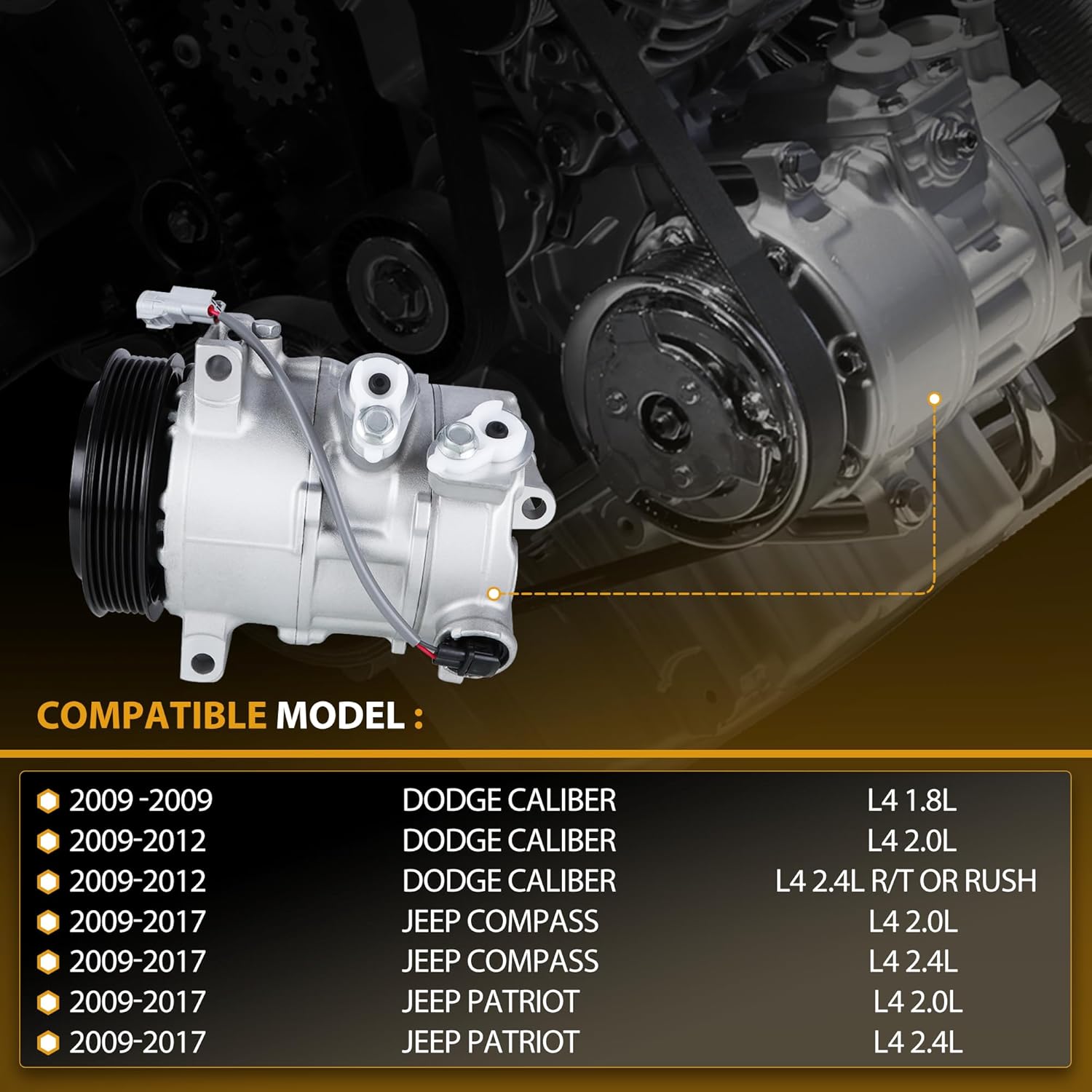 157388 AC Compressor with Clutch Compatible with 2009-2017 Jeep Compass Patriot, 2009-2012 Dodge Caliber 1.8L 2.0L 2.4L